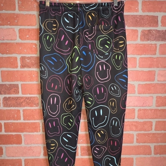 Public Record Pants L Jogger Sweats Smiley Face Graphic Black Neon Activewear - Picture 10 of 13